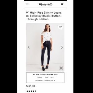 Madewell High Waist Skinny Jean Button Front 28/29